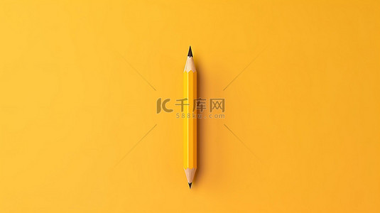 用铅笔呈现黄色背景的简约概念 3D 渲染