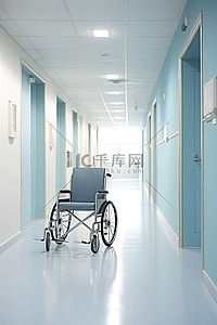 坐轮椅背景图片_一名坐在轮椅上的病人正沿着医院空荡荡的走廊行走