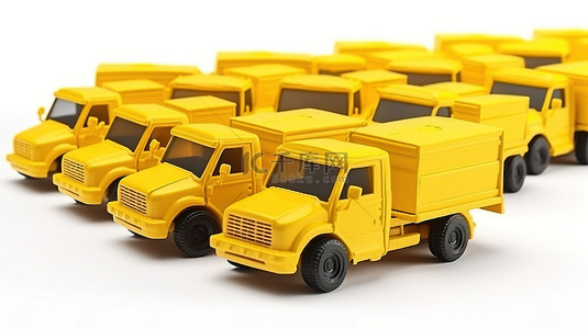 白色背景自卸卡车图案可爱的儿童模型车黄色卡车 3D 插图