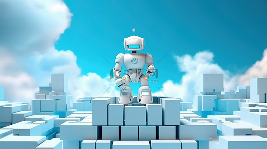 遊樂園背景图片_在 3D 渲染中与电路云一起工作的女性机器人展示了云计算技术的概念