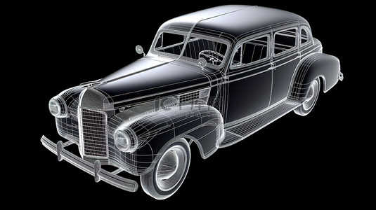 具有详细技术轮廓的美国旧车的 3D 渲染