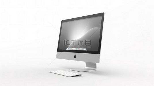 3D 渲染中的 imac 风格计算机显示器，具有空白屏幕和白色背景上的复制空间