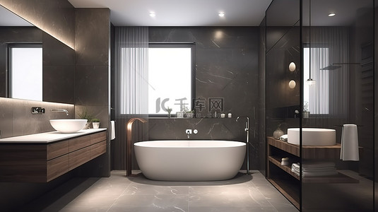 酒店时令菜背景图片_3d 渲染中的现代奢华浴室和卫生间