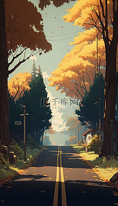 秋天枫叶马路美丽背景