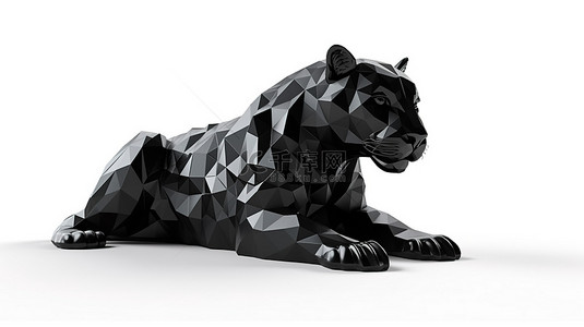 白毛皮背景图片_白色背景孤立的黑豹 3D 凶猛捕食者的插图