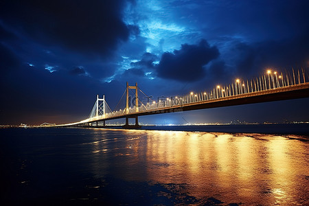 云起logo背景图片_一座桥在夜间亮起