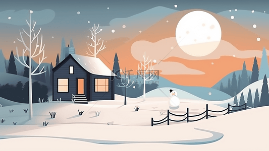 冬季的树背景图片_冬天卡通雪景插画