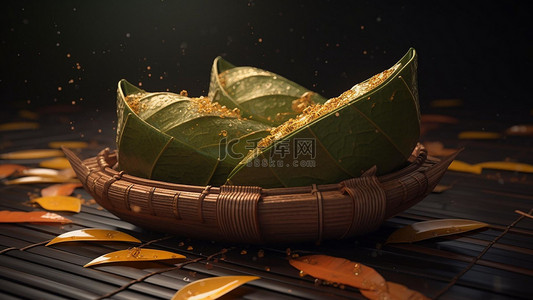 传统中式图案背景图片_端午节粽子美食金色