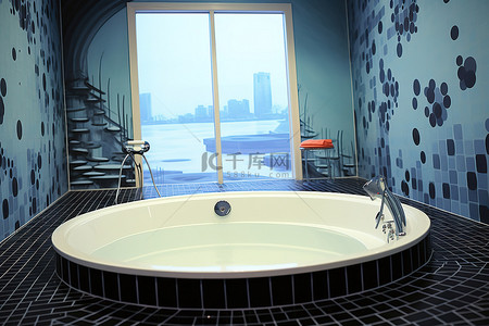 龙头水柱背景图片_浴室浴缸上方的圆形浴缸