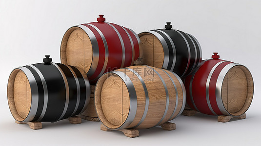 啤酒厂背景图片_在空白画布上以 3D 形式描绘的一系列酒桶