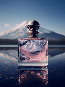 山脉自然风景湖面香水瓶摄影广告背景