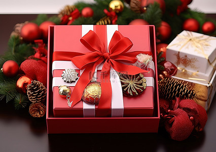 红色礼品盒中的红色圣诞礼物