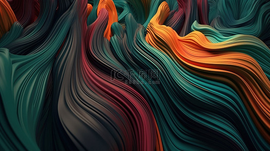波形状背景图片_色彩缤纷的抽象背景上充满活力的扭曲丝带波的现代 3D 渲染