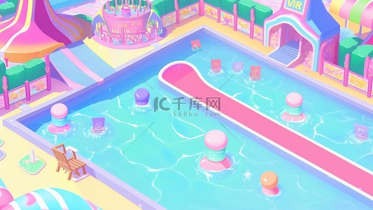 炎热背景图片_夏季水上乐园游泳紫色