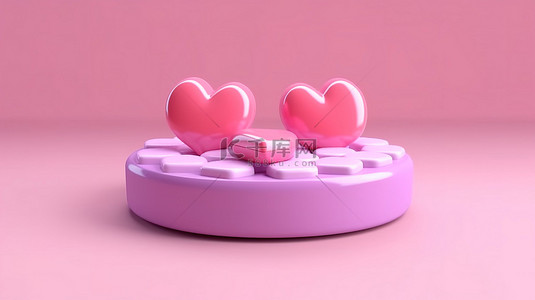 假日特卖背景图片_粉红色讲台展示色彩鲜艳的心形糖果 3D 渲染