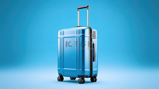 旅行包背景背景图片_匹配蓝色背景上蓝色旅行箱的 3D 渲染