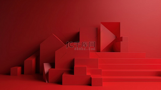 简约的黑色星期五设置红色讲台产品展示的 3d 渲染与 20