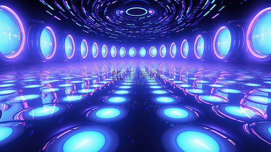 紫色背景音乐背景图片_用于 vj 背景的蓝紫色 led 圆的充满活力的 3d 渲染