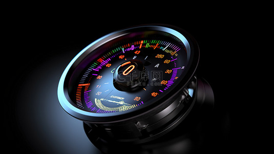 测量速度图标的黑色车速表指针 3D 插图