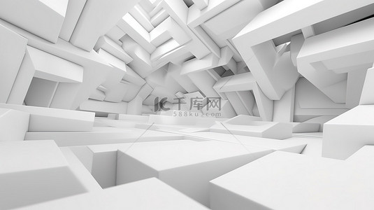 未来派建筑背景图片_白色几何抽象未来派建筑的 3D 渲染
