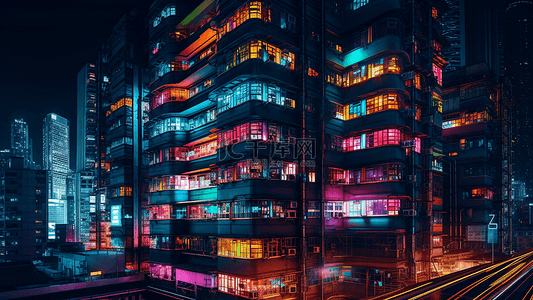 卡通夜色背景背景图片_建筑霓虹灯光繁华背景