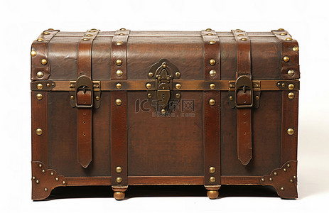 盒子盒背景图片_白色背景上的古董棕色蒸汽船箱