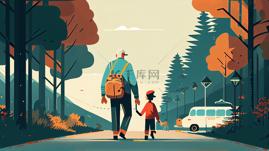 父亲和孩子背景图片_父亲孩子树木汽车背景