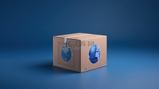 商货物背景图片_在渐变蓝色背景上以 3D 渲染呈现的用于全球运输的纸板箱