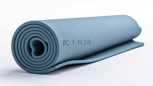 蓝色的瑜伽垫背景图片_白色背景展示 3d 渲染蓝色卷起瑜伽垫