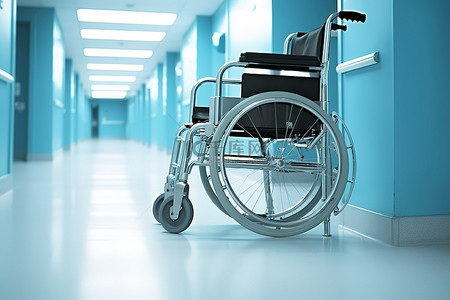 空荡荡的医院里坐着轮椅的人的照片