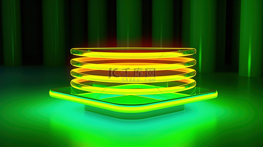 光的方向背景图片_充满活力的霓虹灯桌，具有绿色和黄色 3D 设计抽象形状，水平方向
