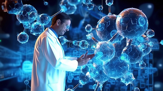 分子药物背景图片_医生操作 3D 数字分子界面的插图