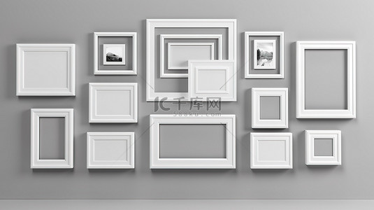 照片装饰边框背景图片_用于壁挂式照片和图片的可变尺寸框架模板 3D 插图