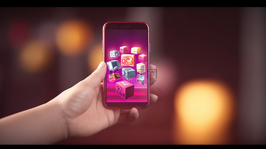 电话标志按钮背景图片_可爱的手握手机 Instagram 图标，令人惊叹的 3D 可视化