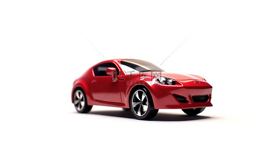 白色背景小型红色运动轿跑车的 3d 渲染