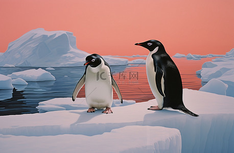两只企鹅坐在一块冰上