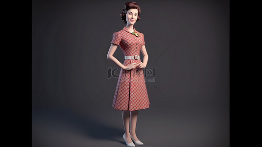穿着 40 年代复古连衣裙的虚拟女士