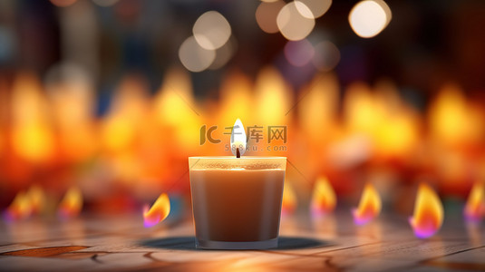浪漫背景暗背景图片_蜡烛芯和火焰的特写，背景 3D 渲染图像中蜡烛组模糊