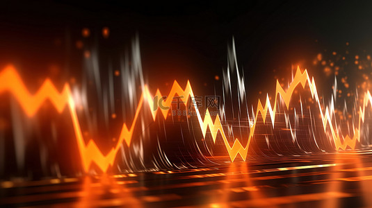 抽象心跳背景 3d 渲染中充满活力的橙色音频波