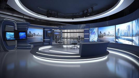 用于新闻广播的 3D 虚拟电视演播室渲染