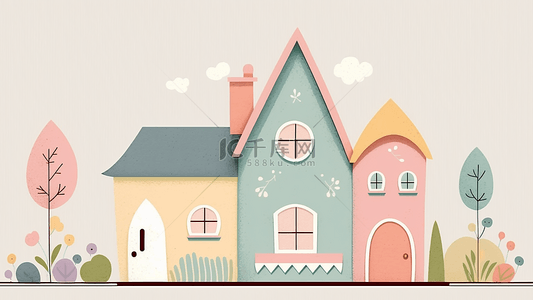 房子卡通彩色可爱背景