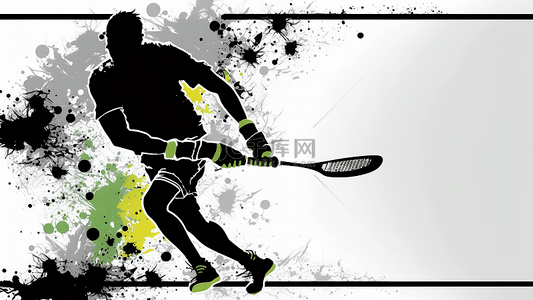 体育运动插画背景图片_运动打网球水墨飞溅风格背景