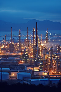 天然气公司背景图片_晚上的一家天然气炼制公司