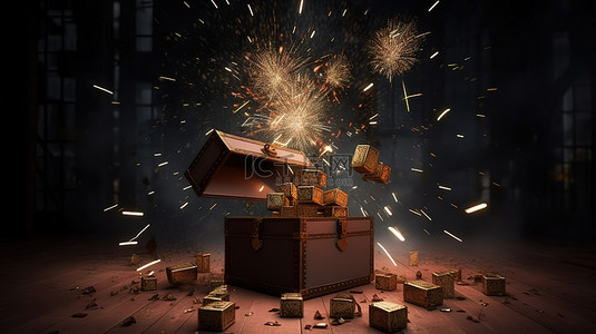 投资钱币背景图片_钱币的 3D 渲染与礼品盒在背景中爆炸，代表奖金赢得大奖繁荣等的兴奋