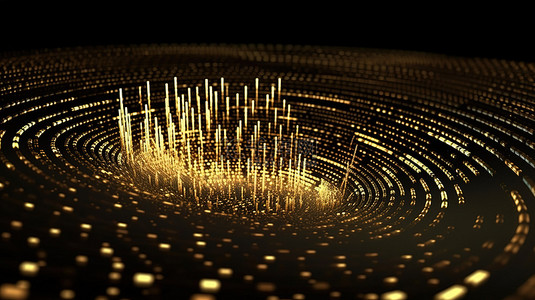 豪华网络概念 3D 渲染黄金数据传输与点和光纤技术