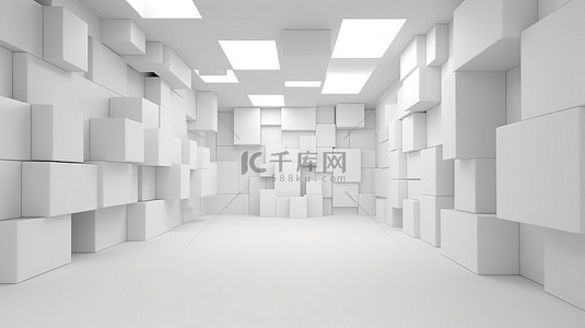 图形呈现背景图片_当代白色建筑背景，采用 3D 插图呈现的立方墙设计