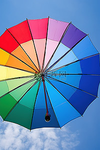 一把伞背景图片_天空中撑着一把彩虹伞，映衬着蓝天