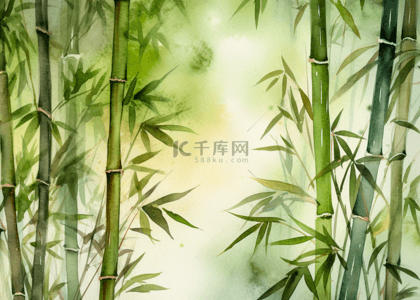 水彩植物树叶背景图片_竹子绿色水彩背景