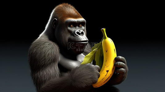 有趣香蕉背景图片_有趣的 3D 大猩猩握着香蕉