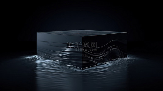产品展示增强的 3d 渲染黑色讲台漂浮在水面上
